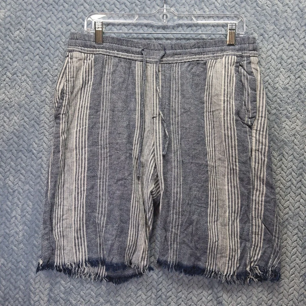 Old Navy Mens Linen Blend Striped Shorts Navy Blue White Frayed Hem M 381876-00